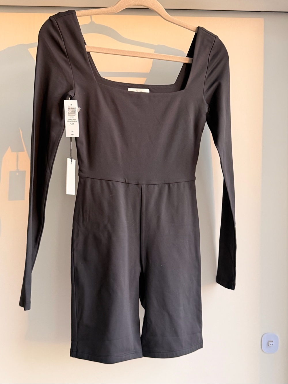 Babaton Black Long Sleeve Square Neck Jumpsuit Romper